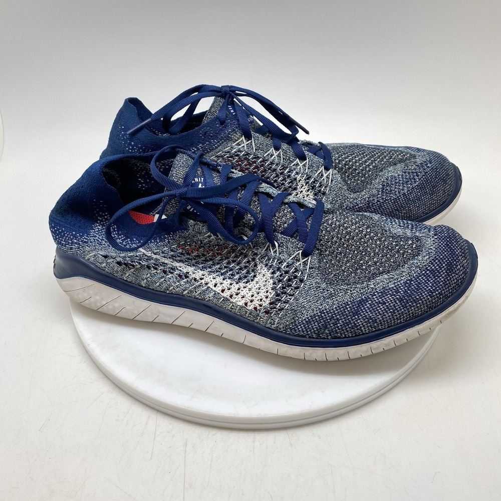 Nike Free RN Flyknit 2018 Mens 11.5 Blue White 942838-402 Running Athletic Shoes